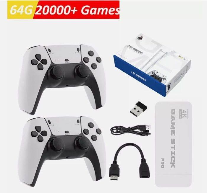 20000+ 4K Hdmi Tv Video Game Stick Console de jeu rétro avec 2 contrôleurs sans fil ZULBCEO(Noir/Blanc)