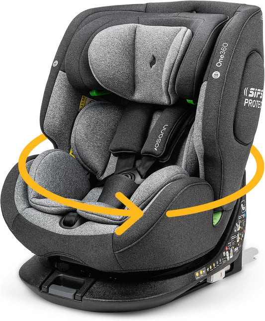 OSANN - Siège auto bébé/enfant One360 Rotatif 360° Isofix - 40-150 cm - 0 à 12 ans - Groupe 1/2/3 - Gris, Hauteurs 14 positions, Dos/Face à la route, Supports magnétiques pour sangles d'épaules